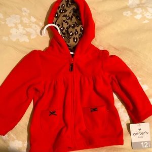 NWT. Carters zip up. 12 month red and leopard